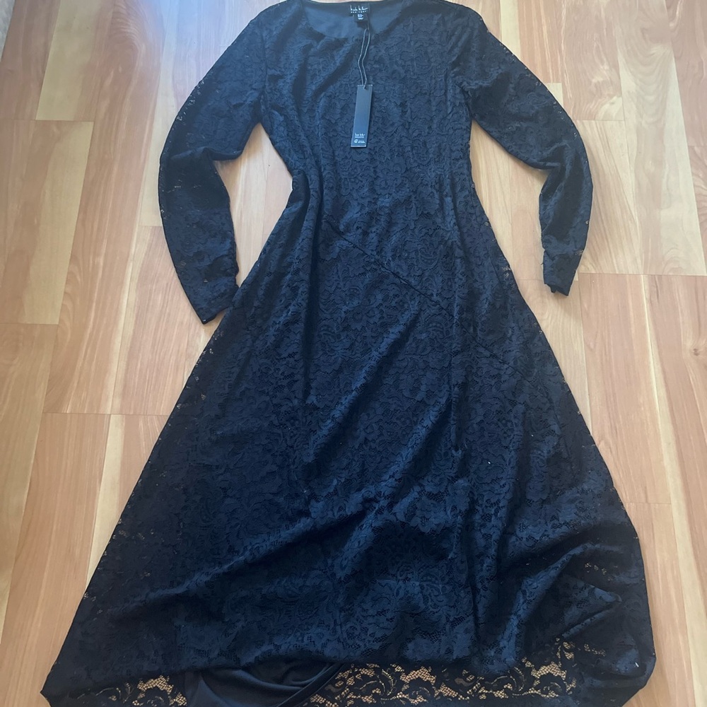 Nicole Miller Black Lace Midi Dress